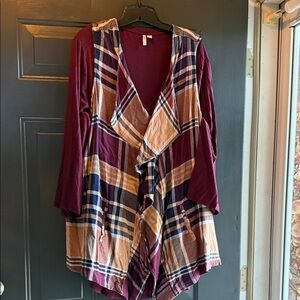 Cato Burgundy and Plaid Cardigan